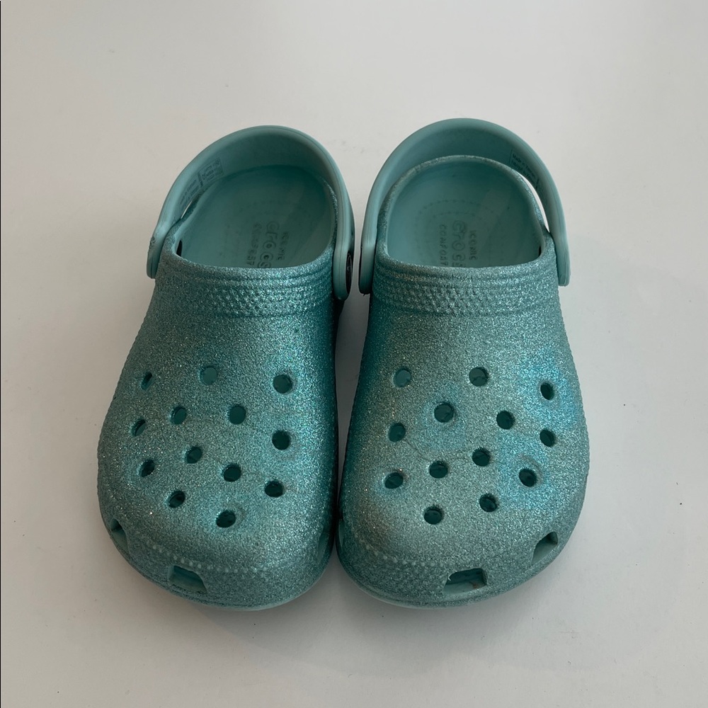 Crocs Kids Glitter Aqua Teal Shoes